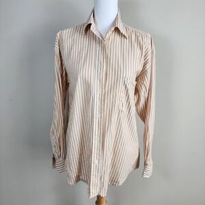 VTG Boyfriend Shirt Womens Medium Vertical Stripes Staple Classic Cruise Resort